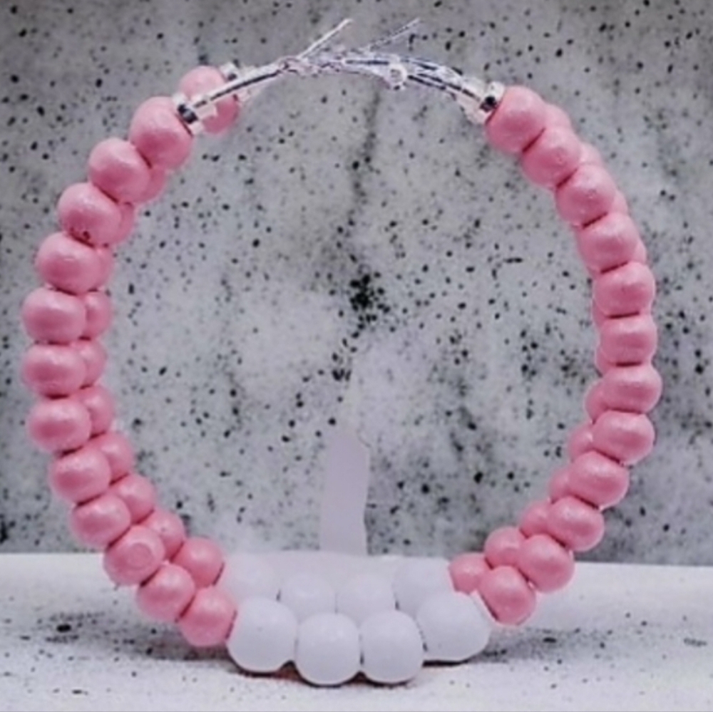 Hoop earrings with natural wooden beads, large hoop earrings - Picture 2 of 8